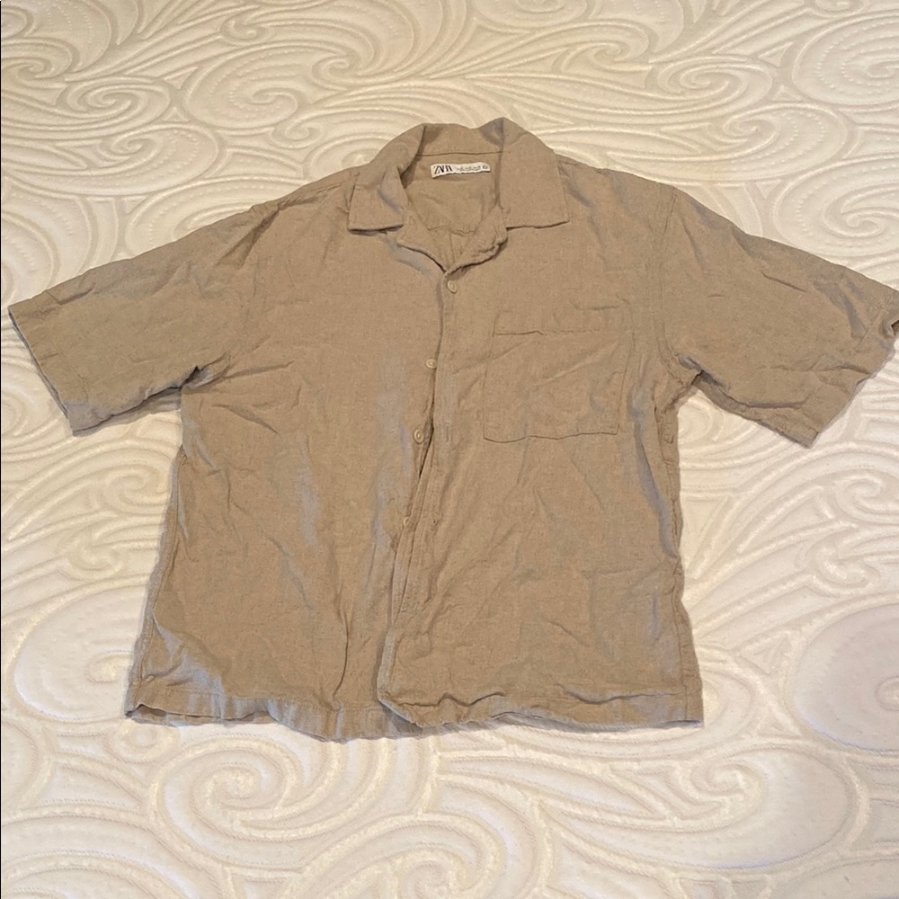 Zara Men's Casual Button Down Shirt - Tan
